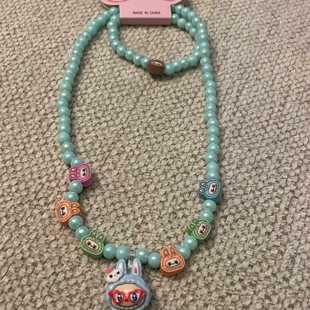 Cute Beaded Labubu Necklace with Bunny Charms